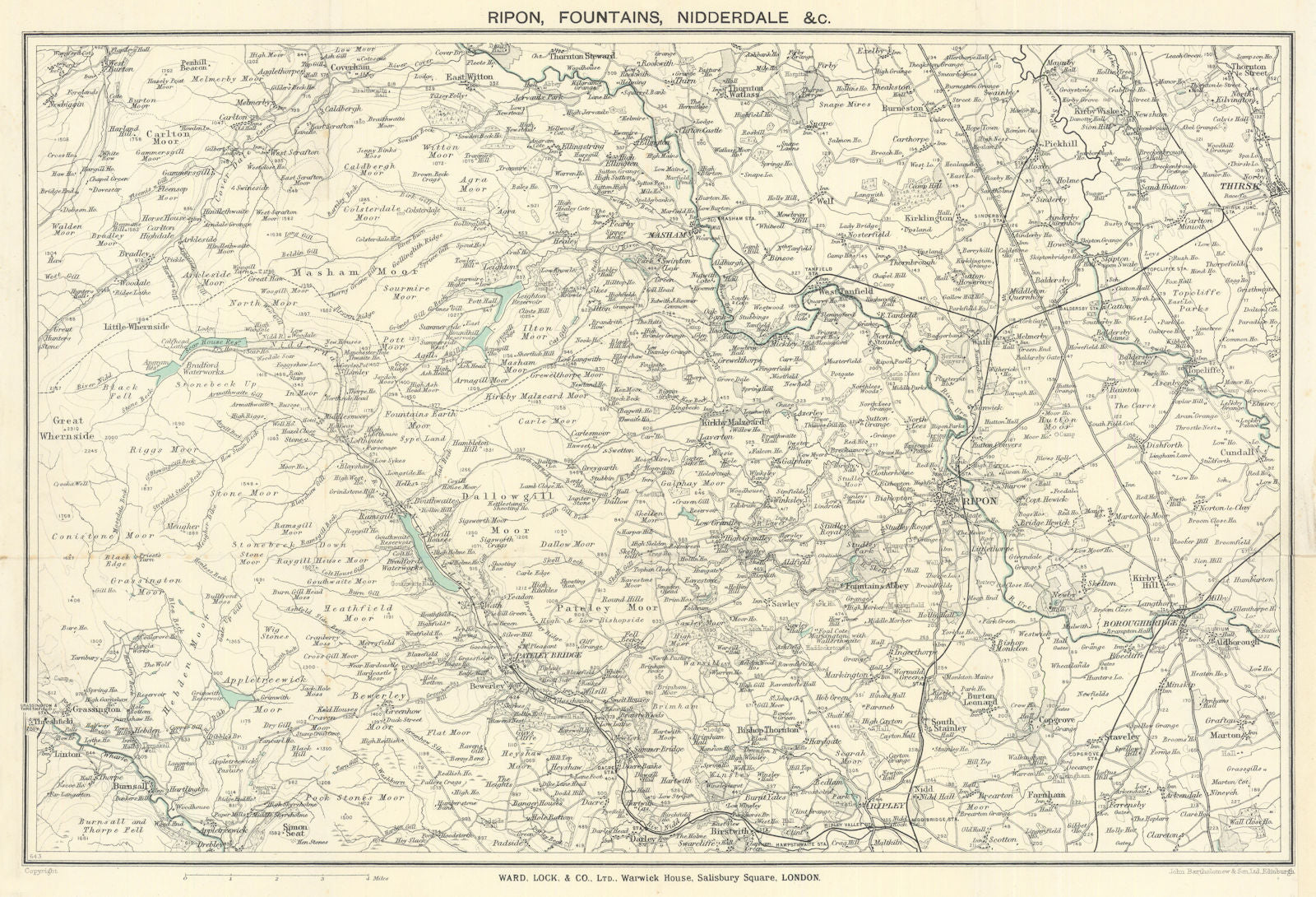 RIPON & NIDDERDALE vintage tourist map. Yorkshire Dales. WARD LOCK 1927